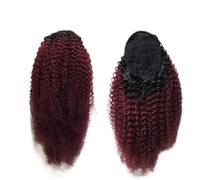 Afro Crépus Bouclés Queue De Cheval Cheveux Humains, Cheveux Vierges Brésiliens, Extension De Queues De Cheval À Cordon Bouffant for Les Femmes Noires Pour un usage quotidien(1B 99j,16 inch)