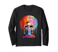Afro Drip Art Mélanine Reine Colorée Femme Portrait Manche Longue
