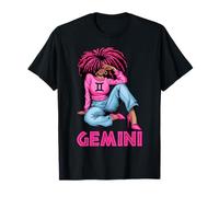 Afro Femme Noire Fille Astrologie Zodiaque Gémeaux Reine T-Shirt