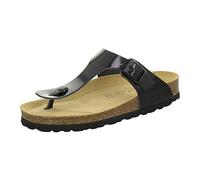 AFS-Schuhe 2107, Sandale tendance pour femme avec séparateur d'orteils en cuir, Pantoufles confortables avec semelle plantaire - Fabriquées en Allemagne, Cuir laqué noir., 38 EU