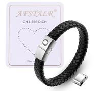 AFSTALR Bracelet Cuir Homme Noir avec Lettres Initiales Gravées O Gourmette Homme Personnalisable Bracelet Bijoux Fete des Peres pour Père Mari Papa