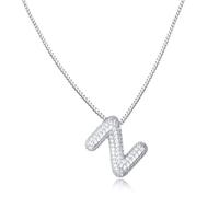 AFSTALR Bubble Initiales Collier Femme Argent Or Chaîne avec Lettre Prénom Bling Pendentif Alphabet A-Z Personnalisé Chain Acier Inoxydable Cadeaux Bijoux pour Femmes Filles 45+5CM