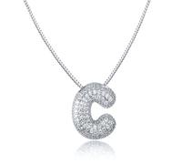 AFSTALR Bubble Initiales Collier Femme Argent Or Chaîne avec Lettre Prénom Bling Pendentif Alphabet A-Z Personnalisé Chain Acier Inoxydable Cadeaux Bijoux pour Femmes Filles 45+5CM