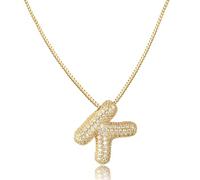 AFSTALR Bubble Initiales Collier Femme Argent Or Chaîne avec Lettre Prénom Bling Pendentif Alphabet A-Z Personnalisé Chain Acier Inoxydable Cadeaux Bijoux pour Femmes Filles 45+5CM