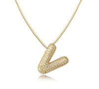 AFSTALR Bubble Initiales Collier Femme Argent Or Chaîne avec Lettre Prénom Bling Pendentif Alphabet A-Z Personnalisé Chain Acier Inoxydable Cadeaux Bijoux pour Femmes Filles 45+5CM