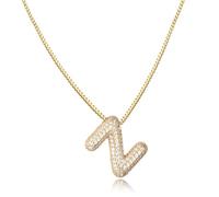 AFSTALR Bubble Initiales Collier Femme Argent Or Chaîne avec Lettre Prénom Bling Pendentif Alphabet A-Z Personnalisé Chain Acier Inoxydable Cadeaux Bijoux pour Femmes Filles 45+5CM