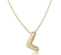 AFSTALR Bubble Initiales Collier Femme Argent Or Chaîne avec Lettre Prénom Bling Pendentif Alphabet A-Z Personnalisé Chain Acier Inoxydable Cadeaux Bijoux pour Femmes Filles 45+5CM