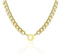 AFSTALR Chaine Homme Acier Inoxydable Collier Lettre en Or avec Lettres O Chaîne Cubaine avec Initiale Personnalisé 50CM Cadeau pour lui papa fils mari petit ami