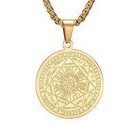 AFSTALR Collier Médaille de 7 Archanges pour Homme Femme Talisman Pentagramme de Salomon Amulette de Protection Magique Or