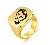 AFSTALR Johnny Hallyday Bague Chevalière Homme Acier Inoxydable Anneau Bague Sceau Le Boss Rock, Or 10