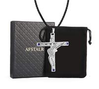 AFSTALR Johnny Hallyday Collier Femme Homme Argent Pendentif Croix Guitare en Acier Inoxydable Cadeau Souvenir Fan- JH Signature Design JH9-Signature + Date