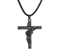 AFSTALR Johnny Hallyday Collier Femme Homme Noir Pendentif Croix Guitare en Acier Inoxydable Cadeau Souvenir Fan- JH Signature Design JH15-Signature + Date