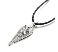 AFSTALR Johnny Hallyday Collier Pendentif Tete de Mort Rock en Acier Inoxydable Bijoux Commémoratifs - Porté par Johnny Hallyday (Blanc argenté-Chaîne en cuir)