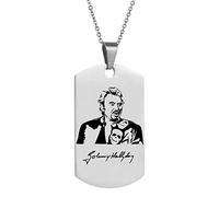 AFSTALR Johnny Hallyday Pendentif Collier Chaîne en Acier Inoxydable Bijoux Homme Cadeaux Souvenir Fan, Emballage de boîte Cadeau (new-12)