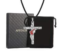 AFSTALR Pendentif Croix Guitare Collier Johnny Hallyday Signature Design Avec Chaine En Cuir et Coffret Cadeau, Vendue À Ses Concerts