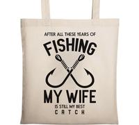 After All These Years of Fishing My Wife is Still My Best Catch Sac fourre-tout en coton écologique naturel Beige