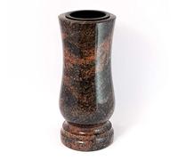 Afterglow Aurora India Vase de cimetière en granit, Rond, 28cm H x 12cm Ø, Résistant aux intempéries, Résistant au gel, Style classique, Montage sur table, Finition miroir, Vase à fleurs
