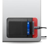 Afterplug Support SSD & Disque Dur à 2 Poches pour PC Portable, Adhésif 3M | Pochette extensible pour SSD portables | 13 x 8,5 cm | Poche séparée pour câbles | Sangle de maintien intégrée