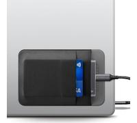 Afterplug Support SSD & Disque Dur à 2 Poches pour PC Portable, Adhésif 3M | Pochette extensible pour SSD portables | 13 x 8,5 cm | Poche séparée pour câbles | Sangle de maintien intégrée
