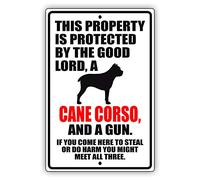 Afterprints Panneau en aluminium avec inscription « This Property is Protected by The Good Lord A Cane Corso Dog »