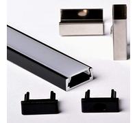 AFTERTECH 1 mètre 1506N profil aluminium noir plat 15 x 6 mm avec couvercle pour bandes LED barre rigide 1 m + coque mate
