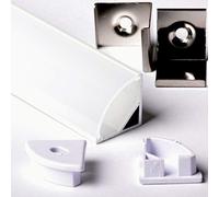 AFTERTECH 1 mètre 1616B 16 x 16 mm profil aluminium blanc d'angle avec couvercle rond 1 m pour bandes LED barre rigide 1 m + coque mate (1 m 1616B fog)