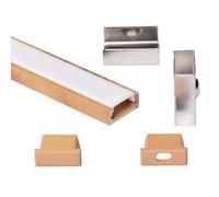 AFTERTECH 1 x 2 m 1506LE 15 x 6 mm profil aluminium pour bandes strip LED barre rigide 2 m 2 m Couleur BOIS - Cubage Hydro Dipping effet bois + couverture BLANCHE (1 x 2 m 1506LE milk)