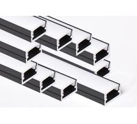 AFTERTECH 10 x 3 m (30 M) 1207N 12 x 7 mm profil aluminium noir minimal pour bandes LED barre rigide entière 3 m + couvercle blanc (10 x 3 mètres 1207 noir milk)