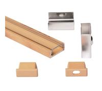 AFTERTECH 1x 2 mètres 1506LE 15x6 mm Profilé en aluminium pour bandes LED, barre rigide de 2 m, couleur BOIS - Cubicature Hydro Dipping effet bois + Couvercle TRANSPARENT (1x 2 mètres 1506LE