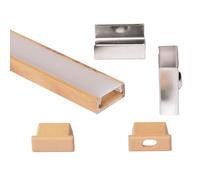 AFTERTECH 1x 2 mètres 1506LE 15x6mm Profilé en aluminium pour bandes LED, barre rigide de 2 m, 2 m de couleur BOIS - Cubicage Hydro Dipping effet bois + Couverture opaque (1x 2 mètres 1506LE feuille)