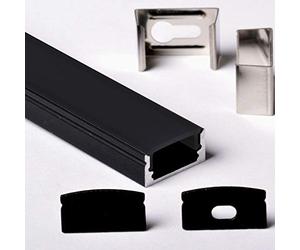 Aftertech 3m 3 mètres 1708 PROFIL ALUMINIUM POUR BANDE LED BARRE RIGIDE 3MT + COUVERCLE (1708N NOIR COUVERCLE NOIR)