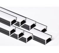 AFTERTECH 8 x 3 m (24 m) 1207 N 12 x 7 mm profil aluminium noir minimal pour bandes LED barre rigide entière 3 m + couvercle blanc (8 x 3 mètres 1207 noir milk)