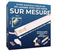 AFTERTECH Barre LED Profilé Aluminium d'Angle BLANC FABRIQUÉ SUR MESURE au centimètre près de 20 à 300cm en une seule pièce - LUMIÈRE PUISSANTE 19,2w/m 180led/m - PERSONNALISABLE