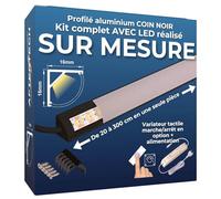 AFTERTECH - Barre LED Profilé Aluminium d'Angle Noir FABRIQUÉ SUR MESURE au centimètre de 20 à 300cm en une SEULE pièce - LUMIÈRE PUISSANTE 19,2w/m 180led/m - PERSONNALISABLE
