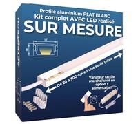 AFTERTECH - Barre LED Profilé Aluminium Plat BLANC FABRIQUÉ SUR MESURE au centimètre de 20 à 300cm en une seule pièce - LUMIÈRE PUISSANTE 19,2w/m 180led/m - PERSONNALISABLE - Sous meuble de cuisine