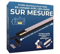 AFTERTECH - Barre LED Profilé Aluminium Plat NOIR FABRIQUÉ SUR MESURE au centimètre de 20 à 300 cm en une seule pièce - LUMIÈRE PUISSANTE 19,2 w/m 180 led/m - PERSONNALISABLE - Sous meuble de cuisine