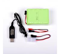 AFTERTECH Pack Batterie Ni-MH 12 V 2 400 mAh 72 x 52 x 30 mm avec câble de Charge USB et connecteur fiche SM 2P KET Tamiya JST E3D4