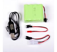 AFTERTECH Pack Batterie Ni-MH 9,6 V 2 400 mAh 58 x 52 x 30 mm avec câble de Charge USB et connecteur fiche SM 2P KET JST E3D2