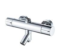 AFUDER Mitigeur Douche Thermostatique 38℃ Noir Bain Douche Top Vaporisateur Thermostat Bas G 1/2" Haut 3/4" BSP Isolation Robinet de Douche à trois Sorties Laiton Chromé