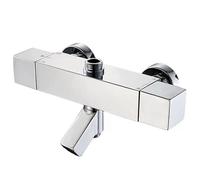 AFUDER Mitigeur Douche Thermostatique 38℃ Noir Bain Douche Top Vaporisateur Thermostat Bas G 1/2" Haut 3/4" BSP Robinet de Douche à trois Sorties Laiton Chromé Carré