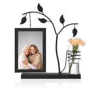 Afuly Cadre Photo 10x15 Bois Noir Moderne avec Vase et Arbre Métallique Table Cadeau Anniversaire Diplôme Mariage pour Femme Mère Grand mère Amis Famille Couple