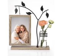 Afuly Cadre Photo 13x18 Bois Vintage Brun Naturel avec Vase et Arbre Métallique Décoration de Table Cadeau Anniversaire Déménagement Diplôme Mariage pour Femme Mère Grand mère Amis Famille Couple
