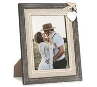Afuly Cadre Photo 13x18 Bois Vintage Rustique Shabby Nature Marron Avec Coeur Blanc et Faveurs Mariage Toile Jute