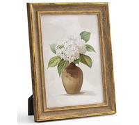 Afuly Cadre photo A4 vintage en bois doré élégant avec support mural pour décoration d'intérieur, famille, amis, festival, cadeau pour maman, grand-mère, femme - 21 x 29,7 cm