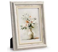 Afuly Cadre Photo Vintage 20,3 x 25,4 cm avec Passe-Partout - Rétro Blanc avec Perles Dorées - Mural Classique pour Maison, Bureau, Cadeaux d'Anniversaire