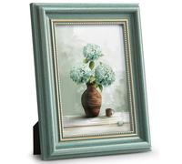 Afuly Cadre photo vintage 20,3 x 25,4 cm Bleu et doré Pour Noël, mariage, anniversaire, famille, femme Cadeau bureau, mur de table Avec passe-partout Décoration antique