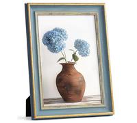 Afuly Cadre photo vintage A4 (21 x 29,7 cm) antique élégant bleu doré avec support mural pour bureau, décoration d'intérieur, famille, amis, festival, cadeaux pour maman, grand-mère, femme