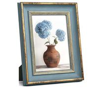 Afuly Cadre photo vintage bleu doré 13 x 18 cm - Cadre photo rétro antique - Décoration pour table murale, famille, ami, mariage, anniversaire, cadeaux de fête des mères pour maman, grand-mère