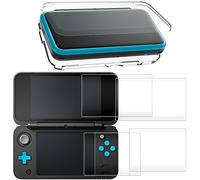 AFUNTA Étui de Protection pour New Nintendo 2DS XL avec Protecteur D'écran, Housse Transparente avec 4 Pièce de Films en Verre Trempé pour Écran Supérieur et Inférieur pour 2DS LL