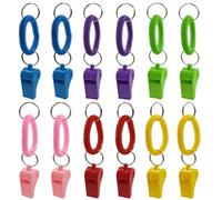 AFUNTA Lot de 12 sifflets avec bracelet, 6 couleurs, sifflet de sport, sifflet de sport, porte-clés extensible pour arbitre, football, survie et entraînement d'urgence
